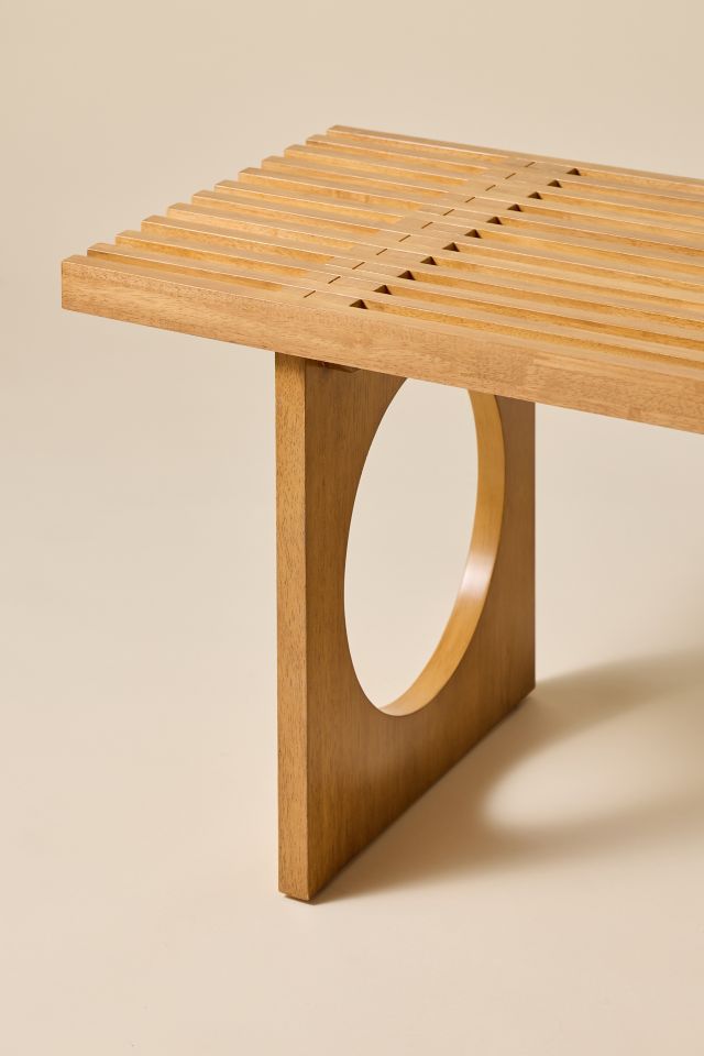 Caspar Slatted Wood Bench with Circular Cutouts