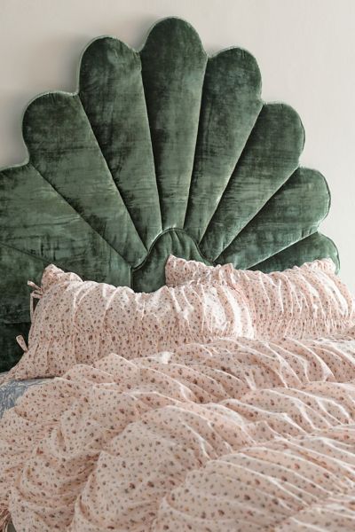 Callista Scalloped Velvet Upholstered Floating Headboard