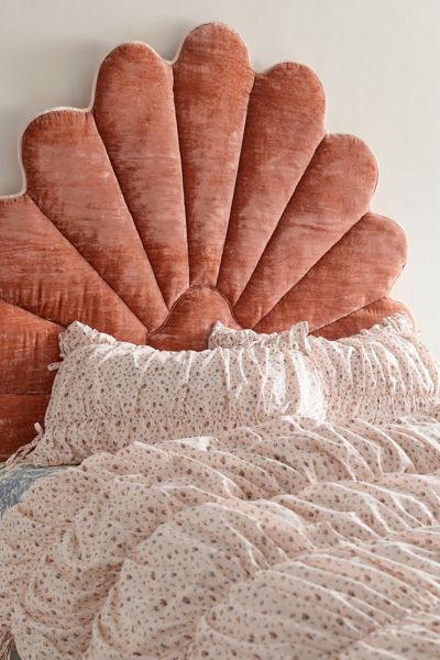 Urban Outfitters Callista Scalloped Velvet Upholstered Floating Headboard In Rose At  In Brown