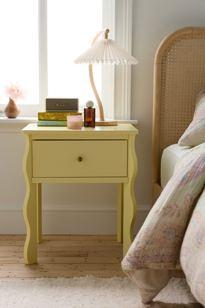 Urban Outfitters Sylvie Squiggle Wood Storage Nightstand In Butter Yellow At