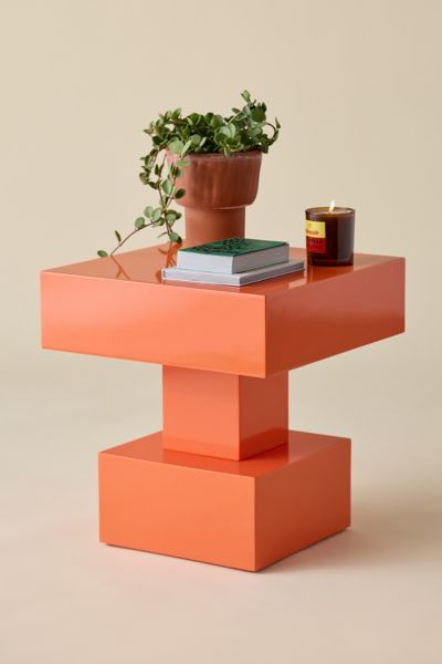 Urban Outfitters Rowan Geometric Block Wood Side Table In Orange At