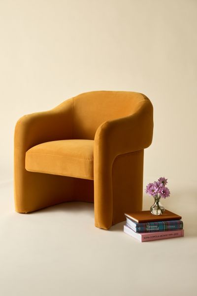 Urban Outfitters Skye Curving Upholstered Arm Chair In Yellow At