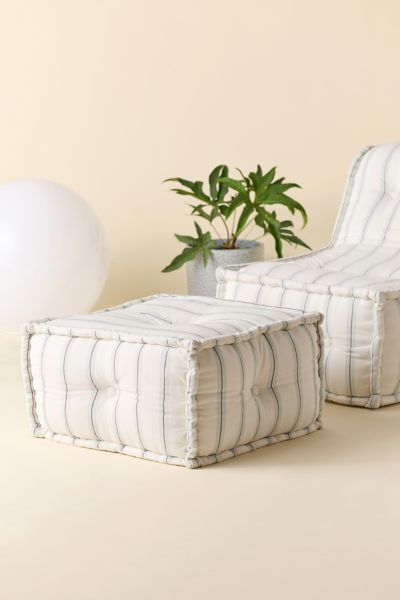 Urban Outfitters Reema Printed Upholstered Bean Bag Ottoman In Blue At