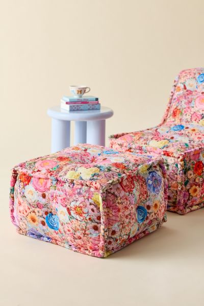 Urban Outfitters Reema Printed Upholstered Bean Bag Ottoman In Exploded Floral At  In Multi
