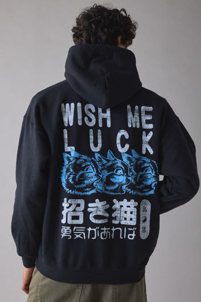 Wish Me Luck Cat Graphic Hoodie Sweatshirt In Black, Men's At Urban Outfitters In Multi
