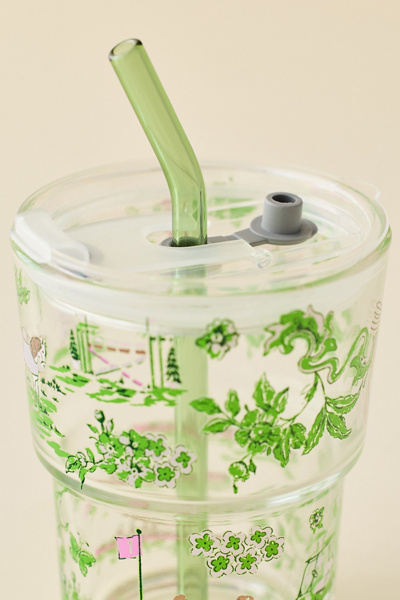 Claire Preppy Toile To-Go Glass Tumbler Cup