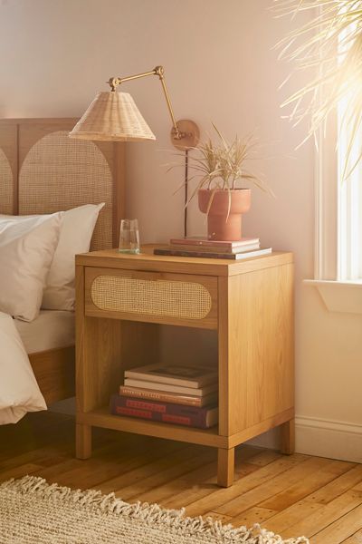 Alder Cane Paned Storage Nightstand