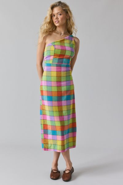 UO Carson Asymmetrical One Shoulder Linen-Blend Midi Dress