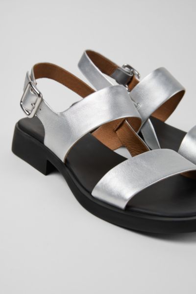 Shop Camper Dana Leather 2-strap Sandal In Silver, Women's At Urban Outfitters