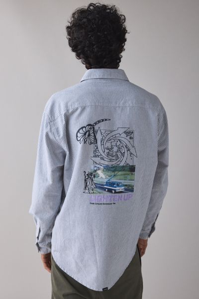 Thrills Occasions Long Sleeve Shirt In Insignia Blue Stripe, Men's At Urban Outfitters In Blue
