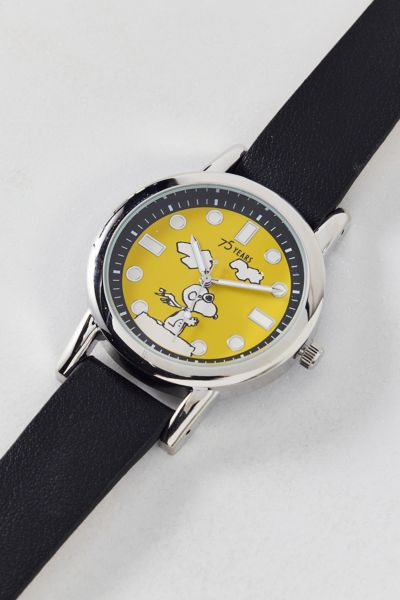 Urban Outfitters Peanuts Flying Ace Snoopy 75 Analog Watch In Black/silver/yellow, Men's At  In Black/silver/yellow