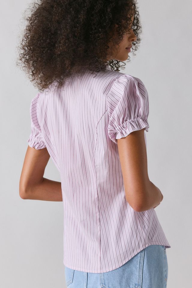 BDG Sweetheart Puff Sleeve Slim Button-Down Shirt