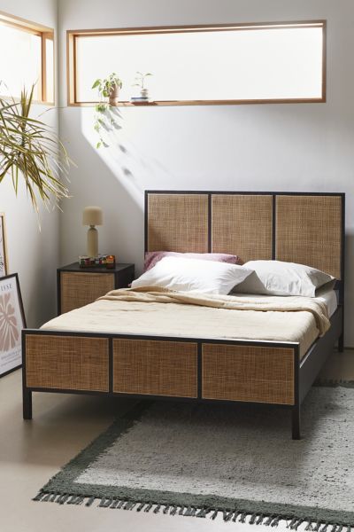 Urban Outfitters Ivy Cane Paneled Bed In Black At  In Black