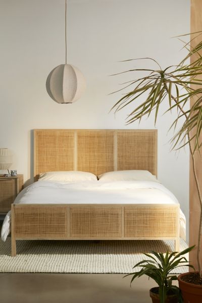 Urban Outfitters Ivy Cane Paneled Bed In Light Brown At  In Light Brown