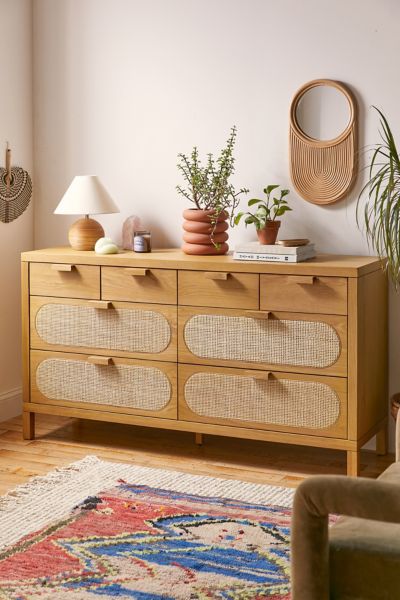 Urban Outfitters Alder Cane Paned 8-drawer Dresser In Natural At