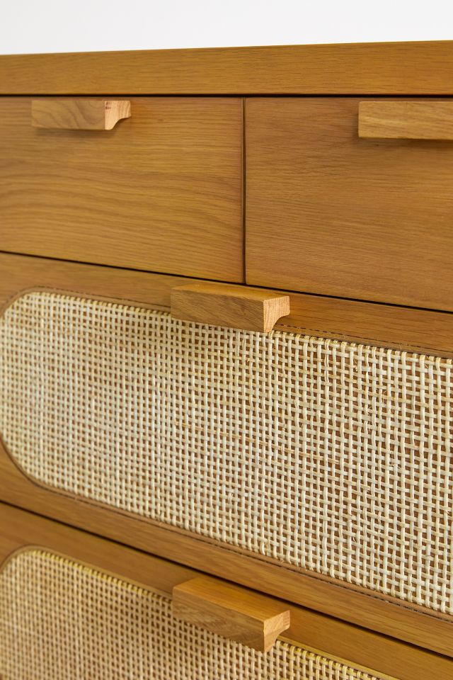Alder Short Silhouette 8-Drawer Oak and Cane Dresser