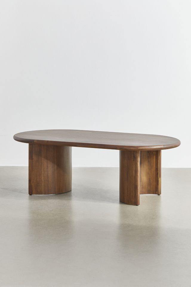 Contemporary Oval Wood Coffee Table with Storage in Brown