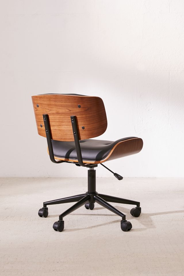 Lombardi Swivel Task Chair in Walnut and Black Faux Leather