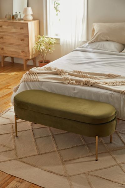 Urban Outfitters Corinne Velvet Storage Bench In Green At