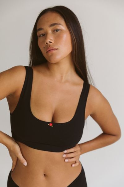 Rat Boi Lace Trim Support Bra In Onyx, Women's At Urban Outfitters In Onyx