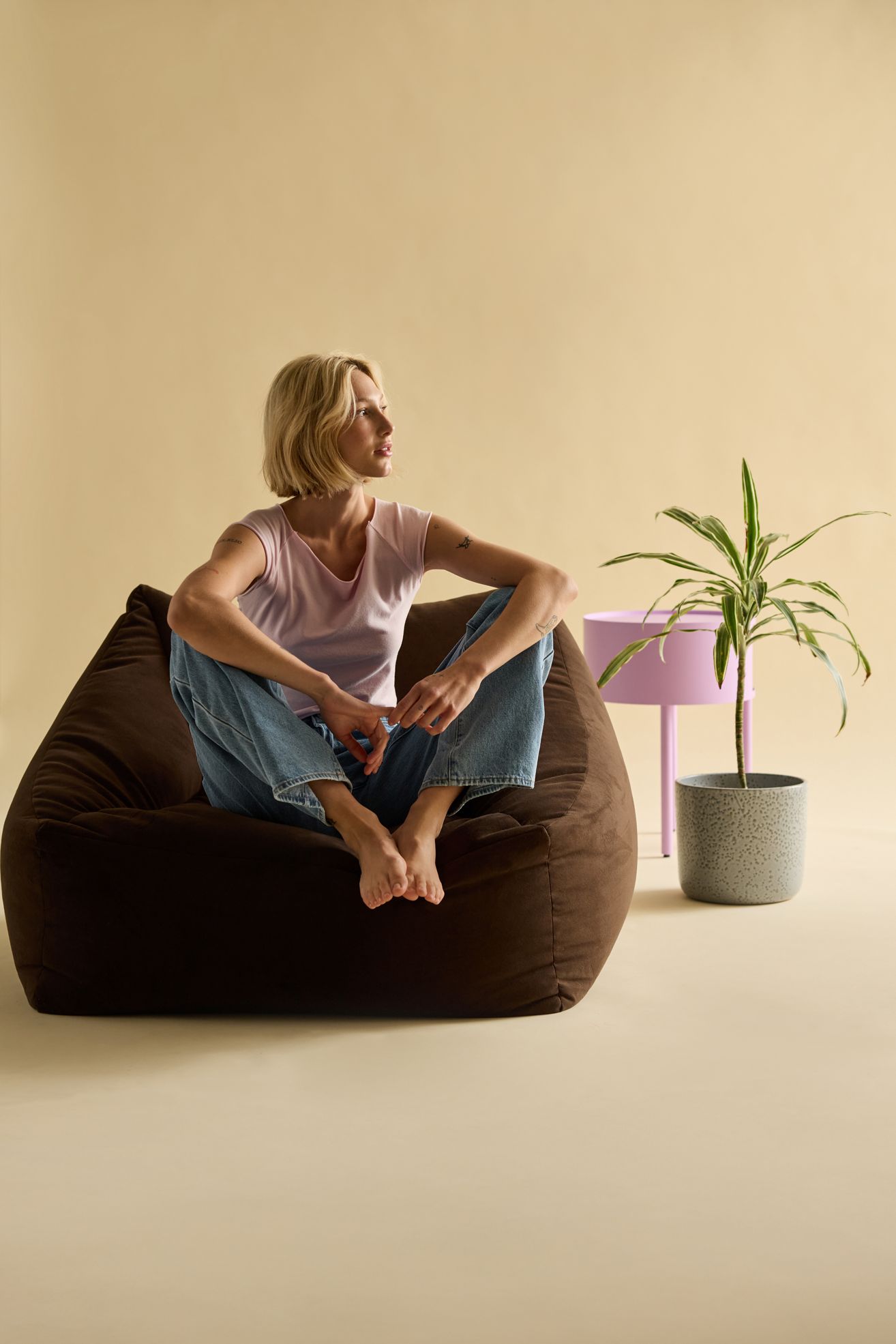 Cooper Velvet Bean Bag Chair - Chocolate, ONE SIZE