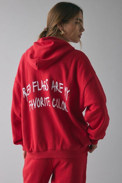 Boys Lie Harley Red Flags Graphic Zip-up Hoodie Sweatshirt In Red, Women's At Urban Outfitters