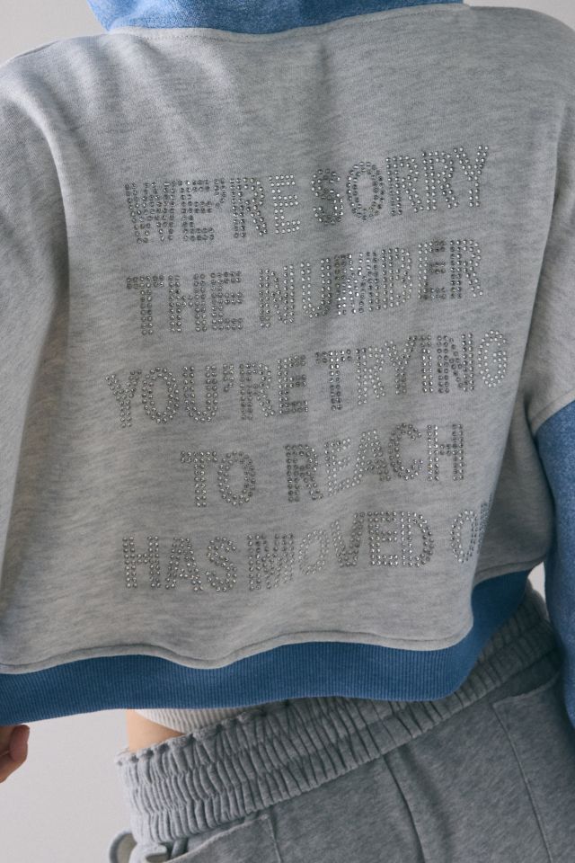 Boys Lie Alex 1-800 Rhinestone Graphic Zip-Up Crop Hoodie Sweatshirt #1