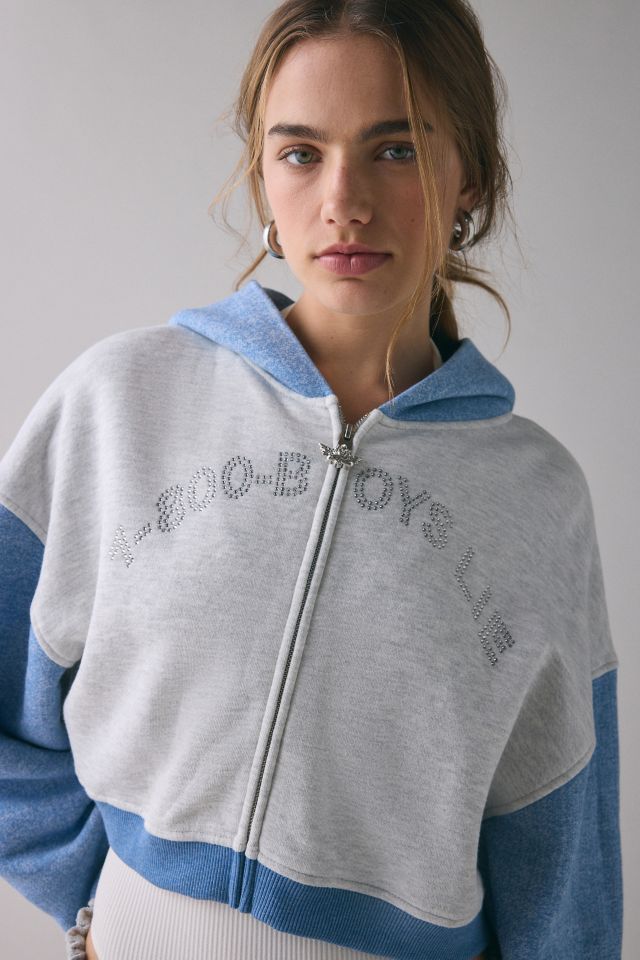 Boys Lie Alex 1-800 Rhinestone Graphic Zip-Up Crop Hoodie Sweatshirt #2
