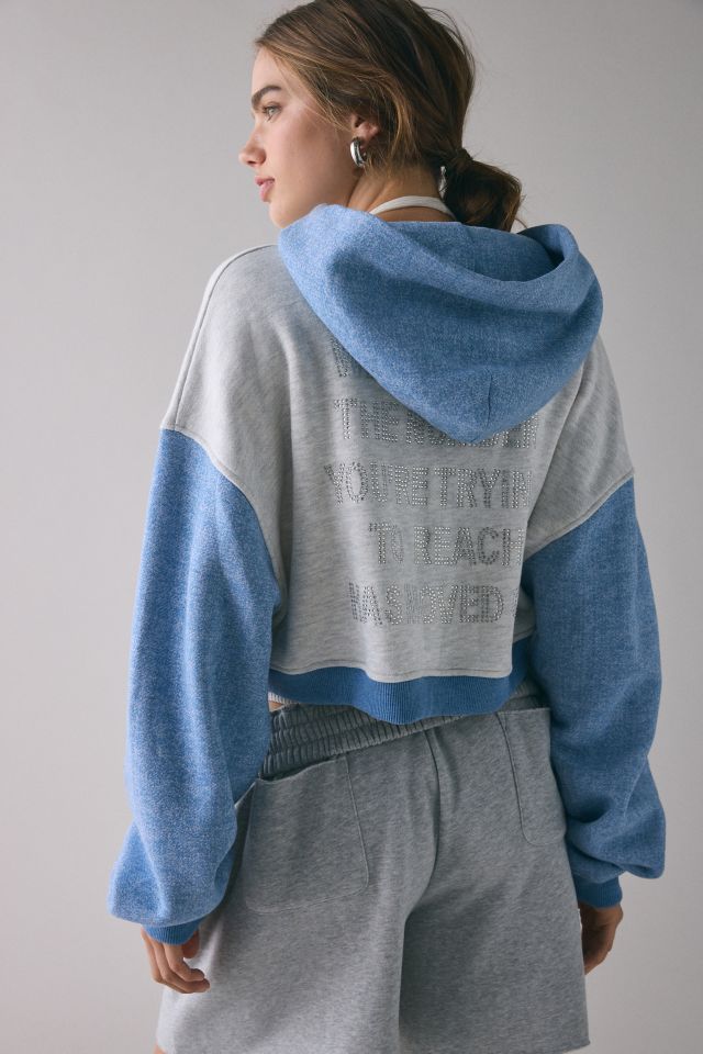 Boys Lie Alex 1-800 Rhinestone Graphic Zip-Up Crop Hoodie Sweatshirt #3