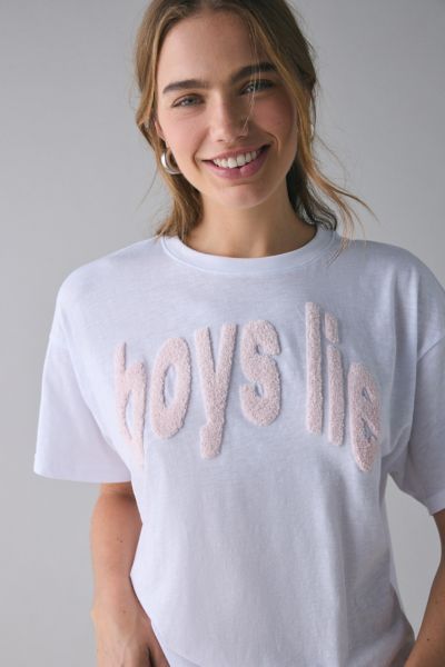 Boys Lie Block Their Number Graphic Boyfriend Tee In White, Women's At Urban Outfitters In White