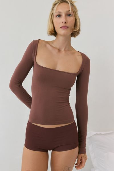 Out From Under Ruby Square Neck Long Sleeve Cropped Tee