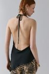 UO Quinn Asymmetric Satin Cowl Neck Halter Top