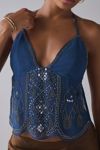 UO Liv Embroidered Beaded Tie-Back Backless Cami