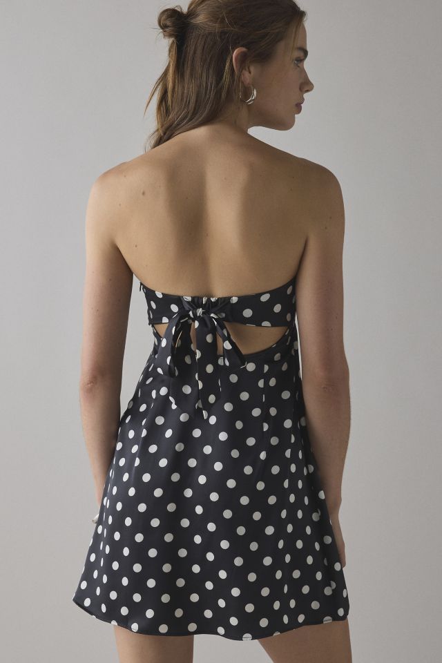 UO Mira Strapless Tie-Back Bow Satin Slip Mini Dress