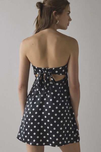UO Mira Strapless Tie-Back Bow Satin Slip Mini Dress