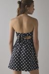 UO Mira Strapless Tie-Back Bow Satin Slip Mini Dress