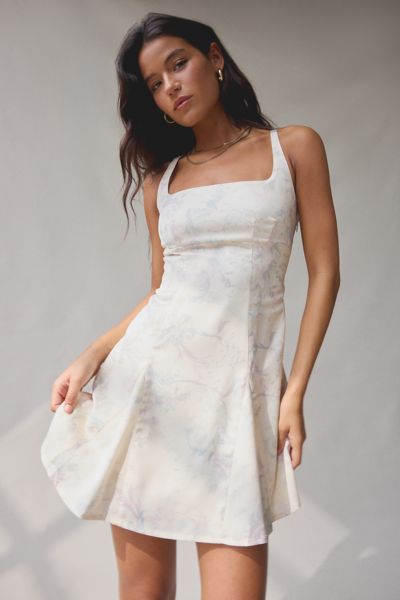 UO Liv Satin Fit-And-Flare Keyhole Open Back Mini Dress Product Page