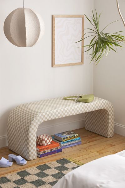Urban Outfitters Sienna Curving Checkered Pattern Bench In Taupe At