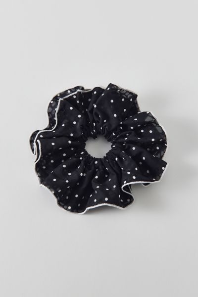 Urban Outfitters Ruffled Polka Dot Scrunchie In Black, Women's At