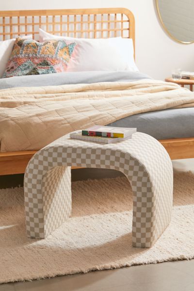 Urban Outfitters Sienna Curving Checkered Pattern Stool In Taupe At