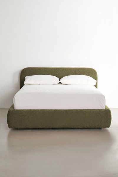 Urban Outfitters Daphne Upholstered Boucle Platform Bed In Green At  In Green