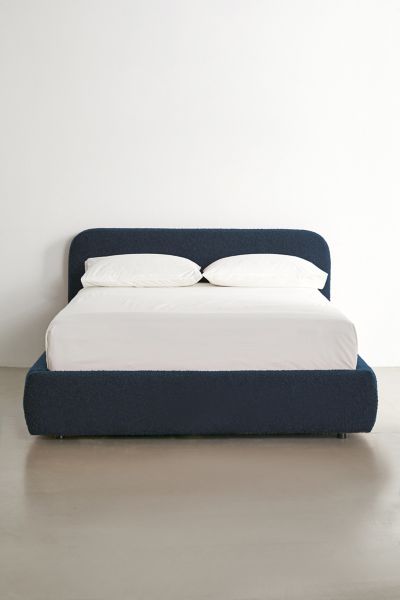 Urban Outfitters Daphne Upholstered Boucle Platform Bed In Navy At  In Navy