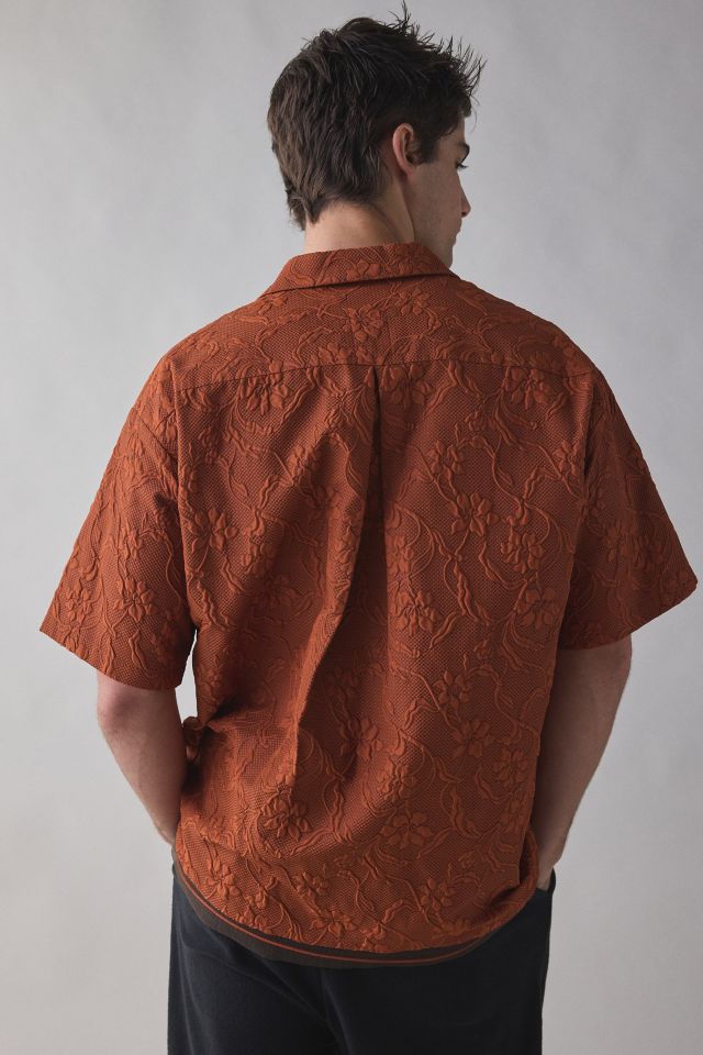 meagratia Embossed Short Sleeve Button-Down Shirt #1