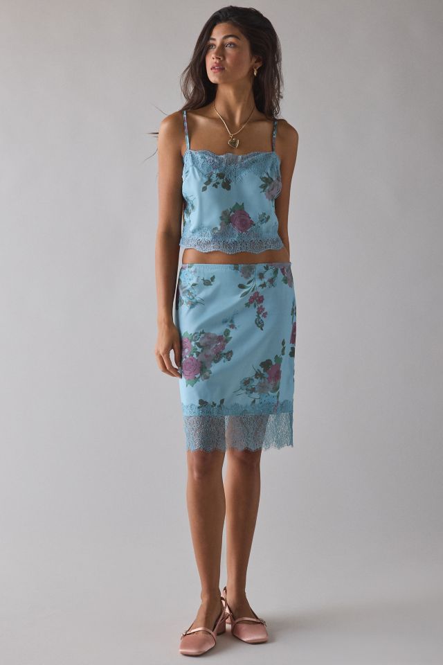 Kimchi Blue Lula Lace Trim Satin Cami + Slip Skirt Set #2