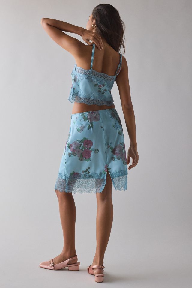 Kimchi Blue Lula Lace Trim Satin Cami + Slip Skirt Set #4