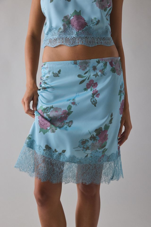 Kimchi Blue Lula Lace Trim Satin Cami + Slip Skirt Set #5