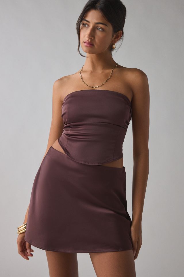 UO Clarissa Satin Slip Mini Skirt