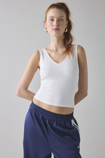 BDG TOO PERFECT V-NECK CROPPED TANK TOP IN WHITE, WOMEN'S AT URBAN OUTFITTERS 