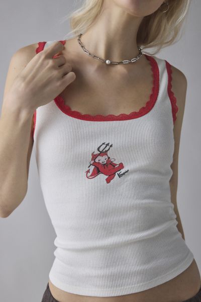 Lace Trim Graphic Scoop Neck Cropped Tank Top Product Page
