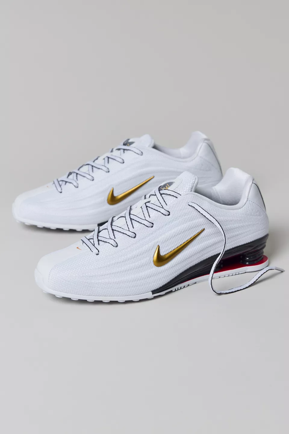 Nike Women's Shox Z Sneakers Shoes (White/Varsity Red/Dark Charcoal/Metallic Gold)